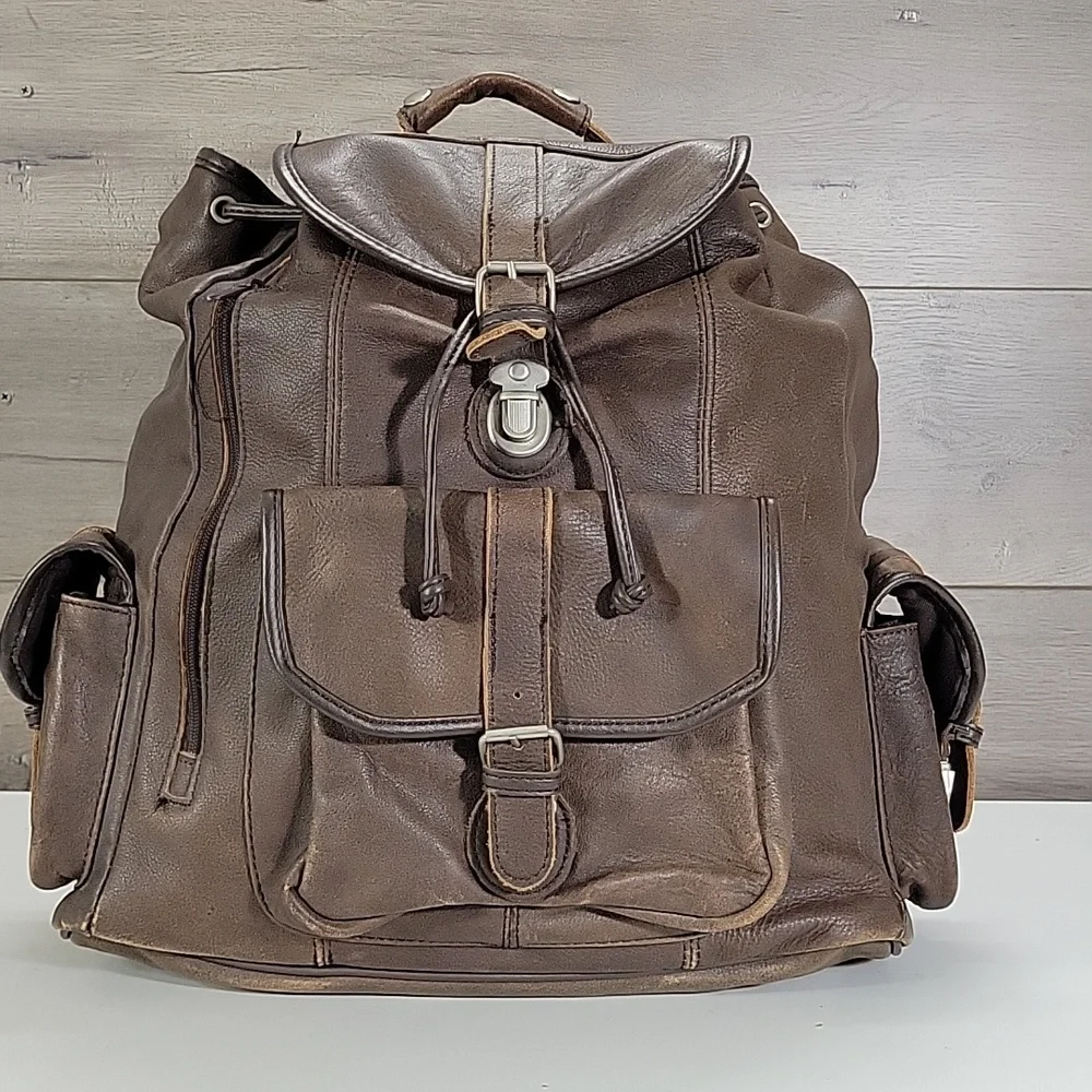 Vintage Brown Leather Rucksack Backpack